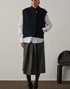 Soeur Vestes, Manteaux-Adeline Wool Sleeveless Jacket Bleu marine