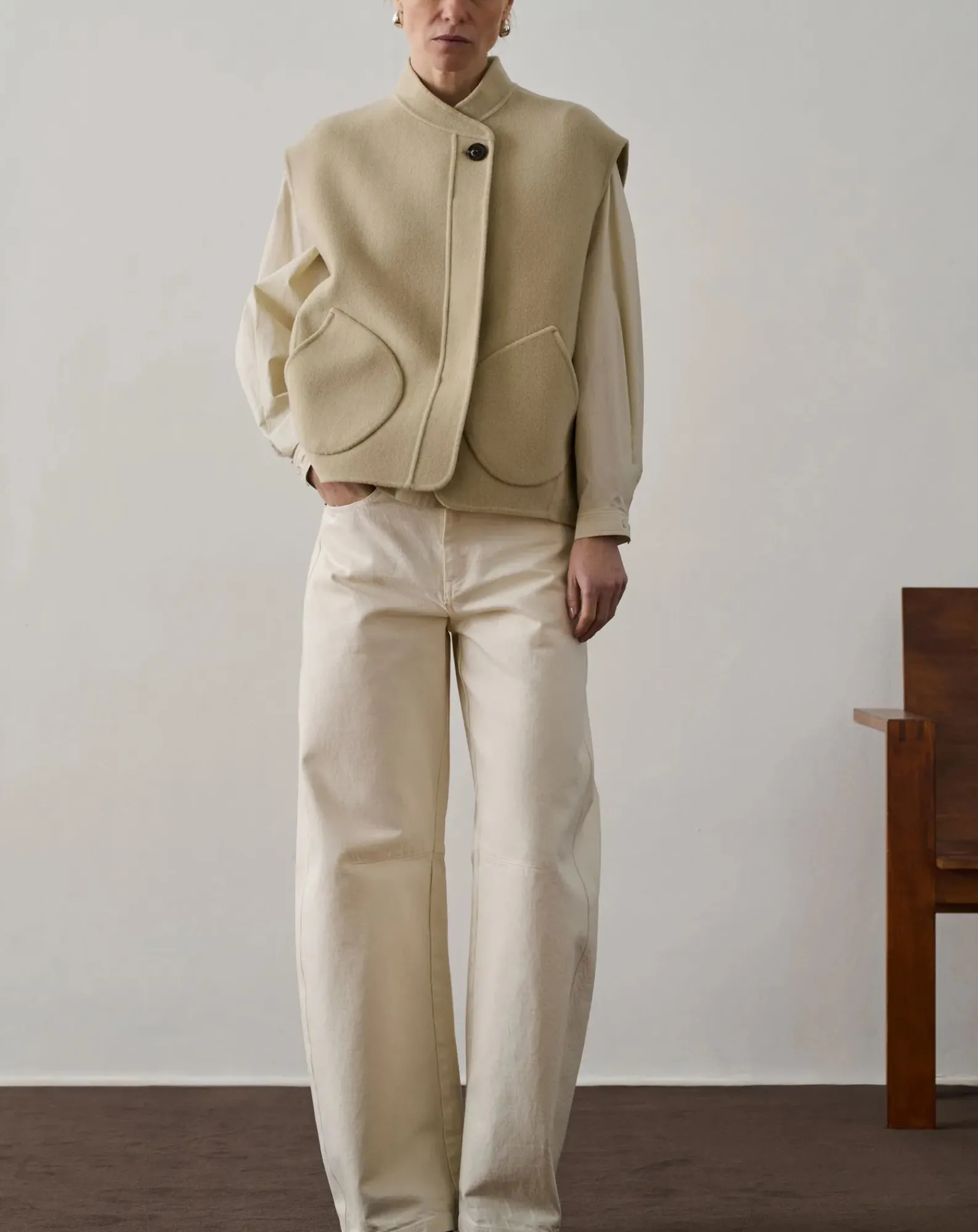 Soeur Vestes, Manteaux-Adeline Wool Sleeveless Jacket Craie