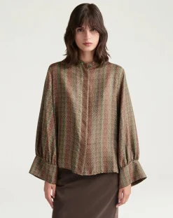 Momoni Blouses, Chemises-Arles Printed Silk Shirt Marron