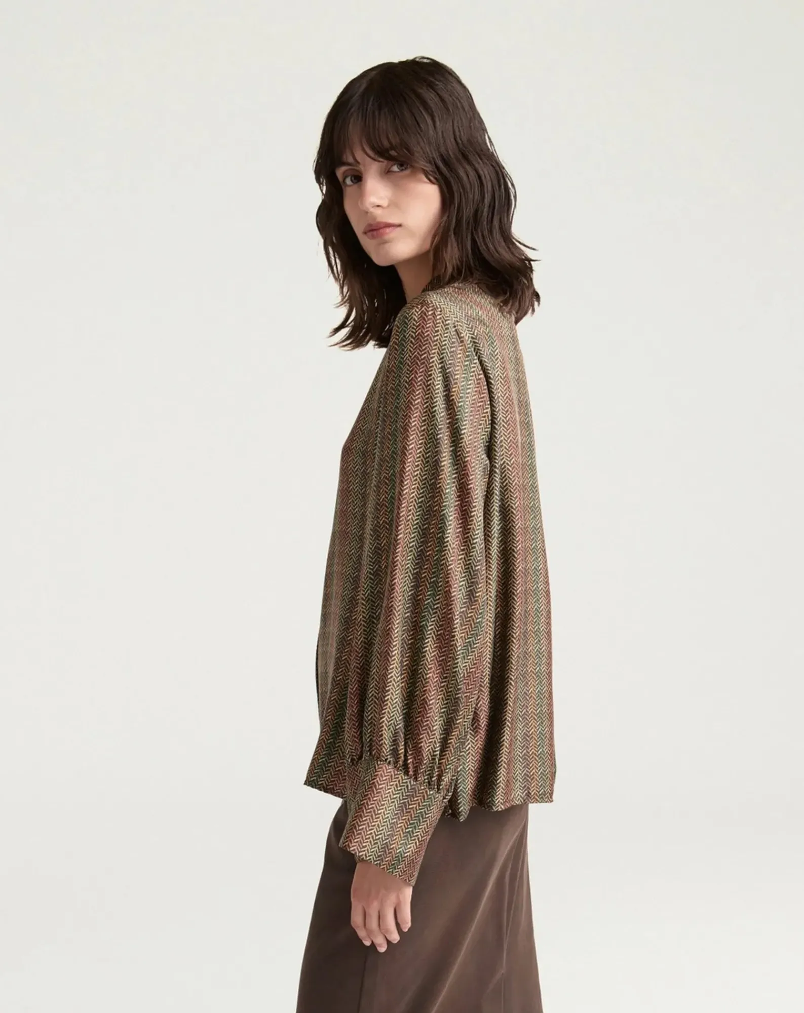 Momoni Blouses, Chemises-Arles Printed Silk Shirt Marron