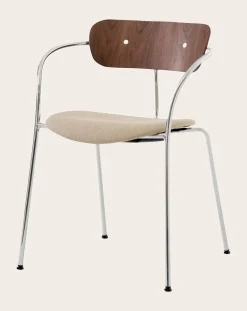 & Tradition Chaises, Tabourets-AV4 Pavilion Chairs with Armrests, Chrome Frame Noyer