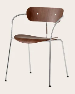 & Tradition Chaises, Tabourets-AV2 Pavilion Chairs with Armrests, Chrome Frame Noyer