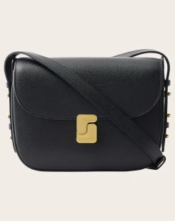 Soeur Sacs À Bandoulière-Bellissima Mini Lizard Embossed Grainy Leather Bag Noir