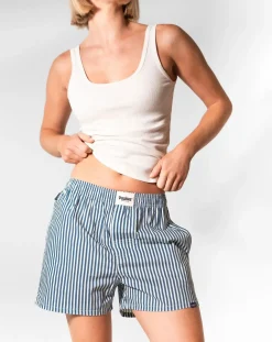 Pockies Chaussettes, Sous-Vêtements-Boyfriend Striped Organic Cotton Boxers Bleu