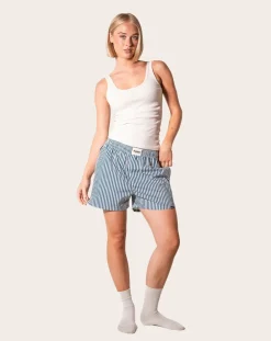 Pockies Chaussettes, Sous-Vêtements-Boyfriend Striped Organic Cotton Boxers Bleu