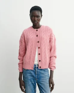 Bompard Pulls, Gilets-Cardigan Ample Maxi Torsades Cachemire Rose bonbon