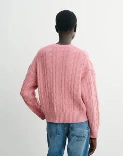 Bompard Pulls, Gilets-Cardigan Ample Maxi Torsades Cachemire Rose bonbon