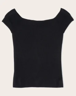 Bompard Tee-Shirts, Tops-Cashmere and Silk Bardot Collar Knit Top Noir