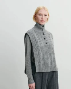 Bompard Pulls, Gilets-Cashmere Buttoned Twisted Plastron Gris
