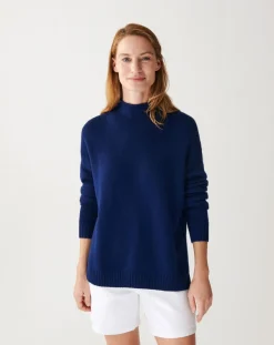 Bompard Pulls, Gilets-Cashmere High Neck Sweater Bleu marine