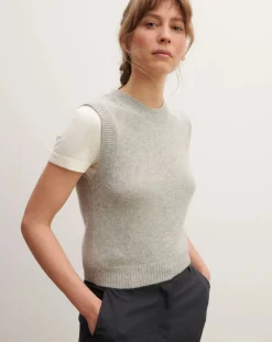 Bompard Pulls, Gilets-Cashmere Sleeveless Round Neck Sweater Gris argent
