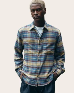 Later Chemises-Checkered Shirt Casual Shirt Cotton Bleu