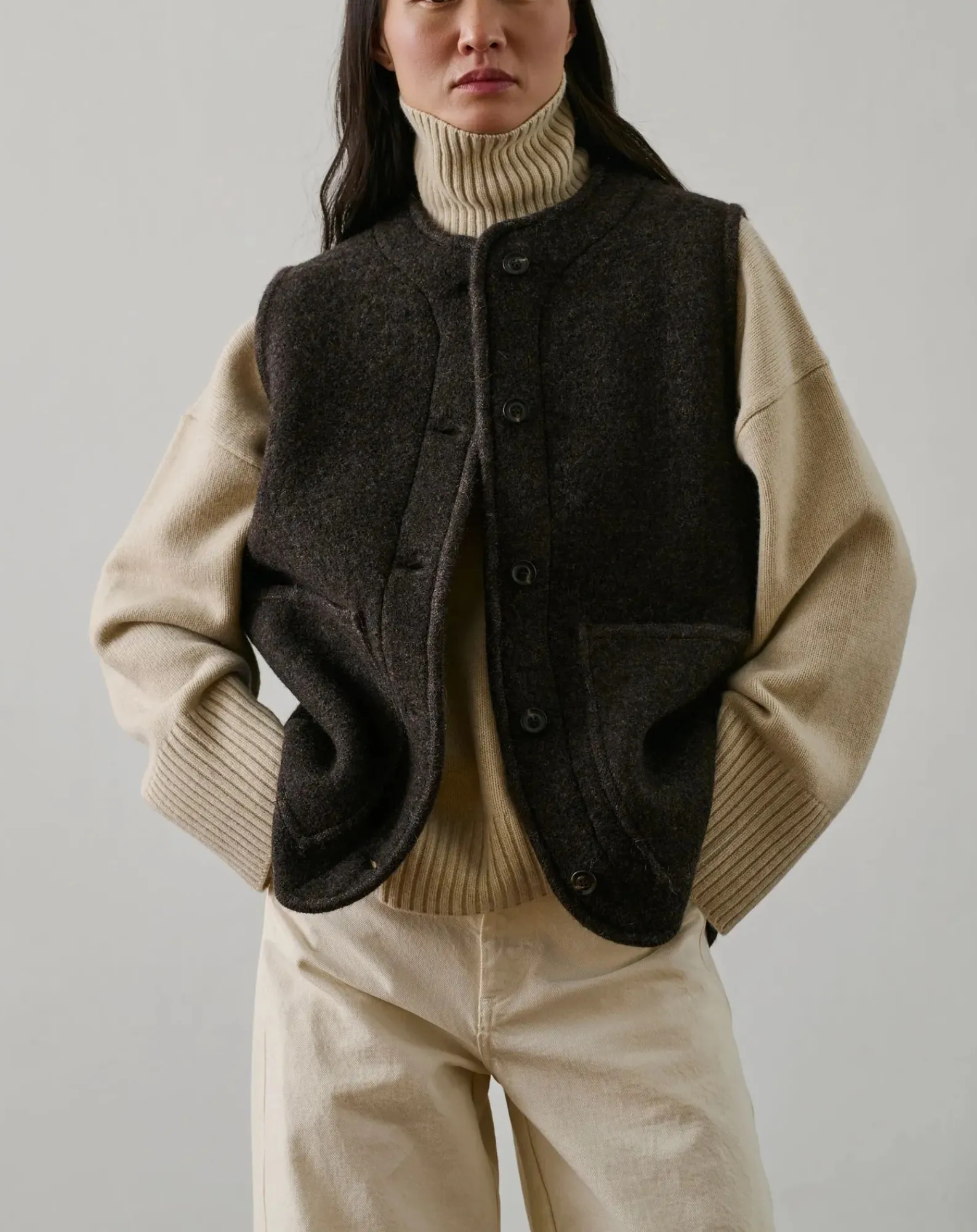 Soeur Vestes, Manteaux-Chicago Virgin Wool Sleeveless Jacket Marron