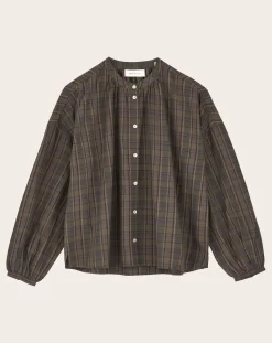 Skall Studio Blouses, Chemises-Cilla Blouse Organic Cotton Checkered Vert foncé