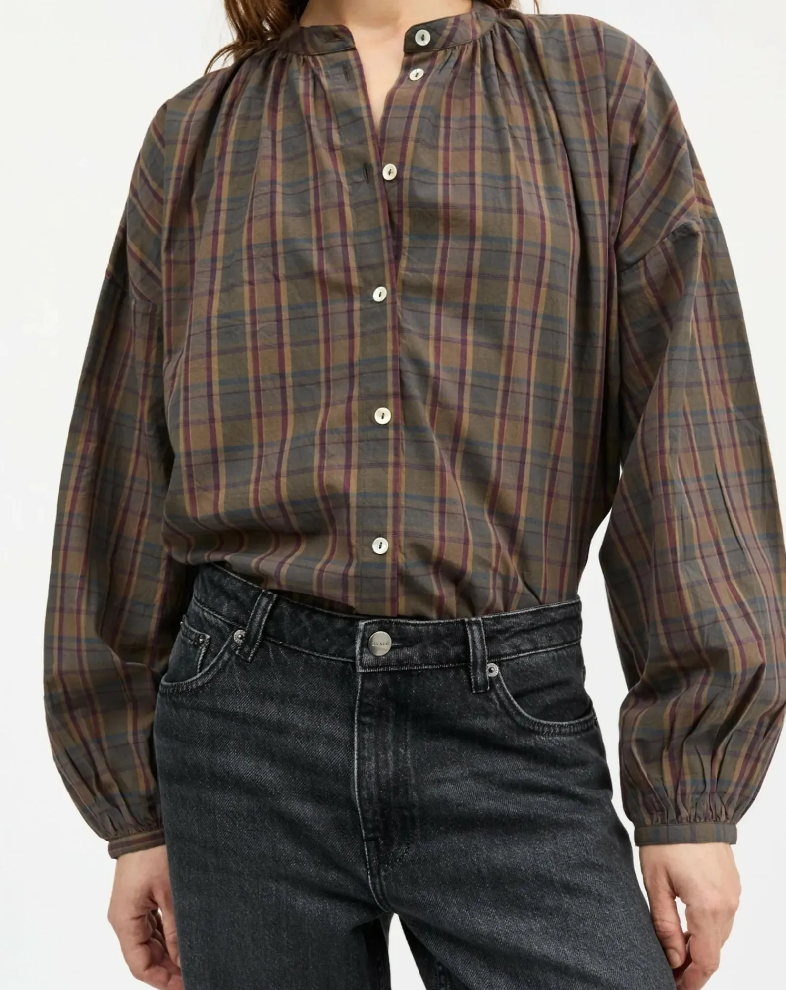 Skall Studio Blouses, Chemises-Cilla Blouse Organic Cotton Checkered Vert foncé