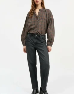 Skall Studio Blouses, Chemises-Cilla Blouse Organic Cotton Checkered Vert foncé