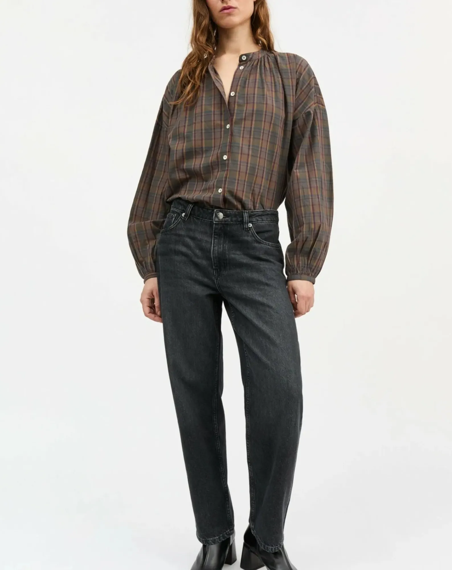 Skall Studio Blouses, Chemises-Cilla Blouse Organic Cotton Checkered Vert foncé