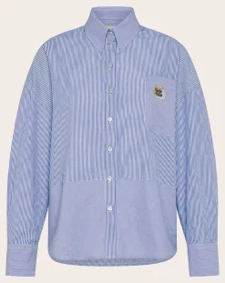 Momoni Blouses, Chemises-Claire Striped Cotton Poplin Shirt Bleu Clair