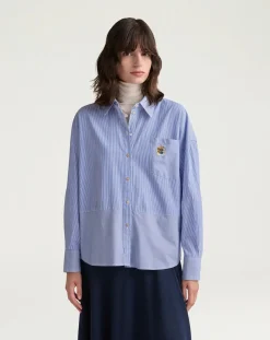 Momoni Blouses, Chemises-Claire Striped Cotton Poplin Shirt Bleu Clair