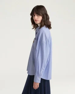 Momoni Blouses, Chemises-Claire Striped Cotton Poplin Shirt Bleu Clair
