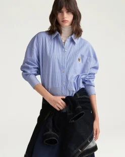 Momoni Blouses, Chemises-Claire Striped Cotton Poplin Shirt Bleu Clair