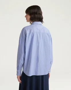 Momoni Blouses, Chemises-Claire Striped Cotton Poplin Shirt Bleu Clair