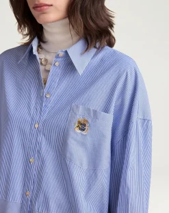 Momoni Blouses, Chemises-Claire Striped Cotton Poplin Shirt Bleu Clair