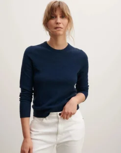 Bompard Pulls, Gilets-Classic Cashmere Round Neck Sweater Bleu marine