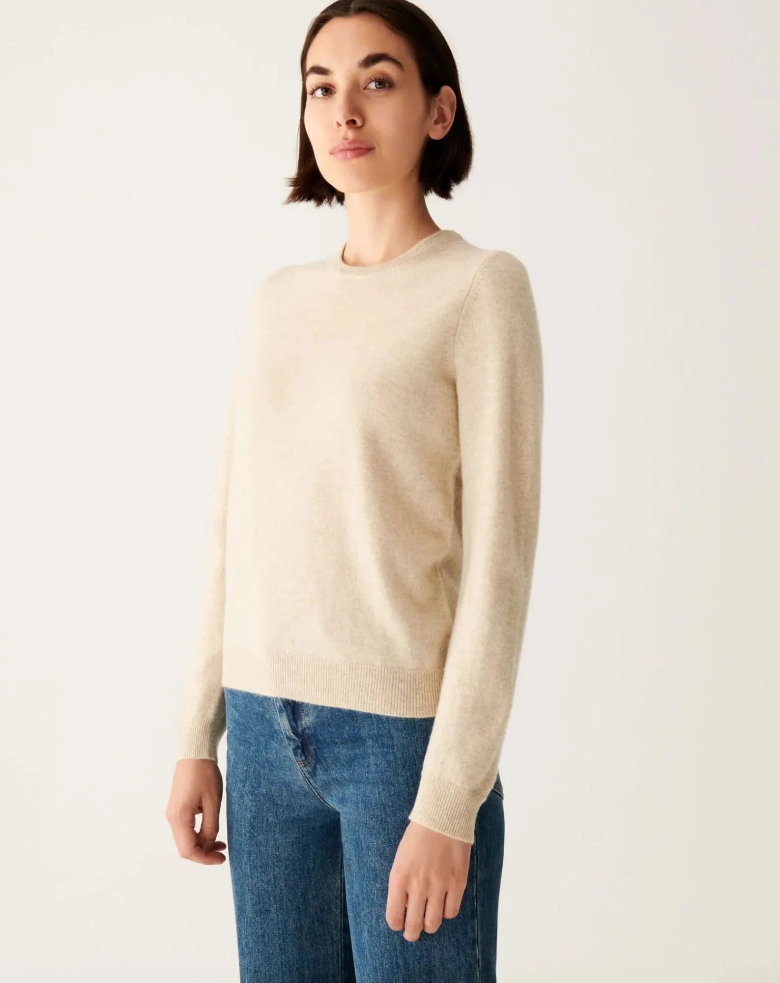 Bompard Pulls, Gilets-Classic Cashmere Round Neck Sweater Naturel