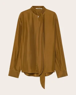 Pomandère Blouses, Chemises-Cotton and silk chiffon blouse Chocolat