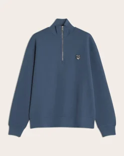 Maison Kitsuné Sweats-Cotton Comfort Half Zip Sweatshirt Bleu jean
