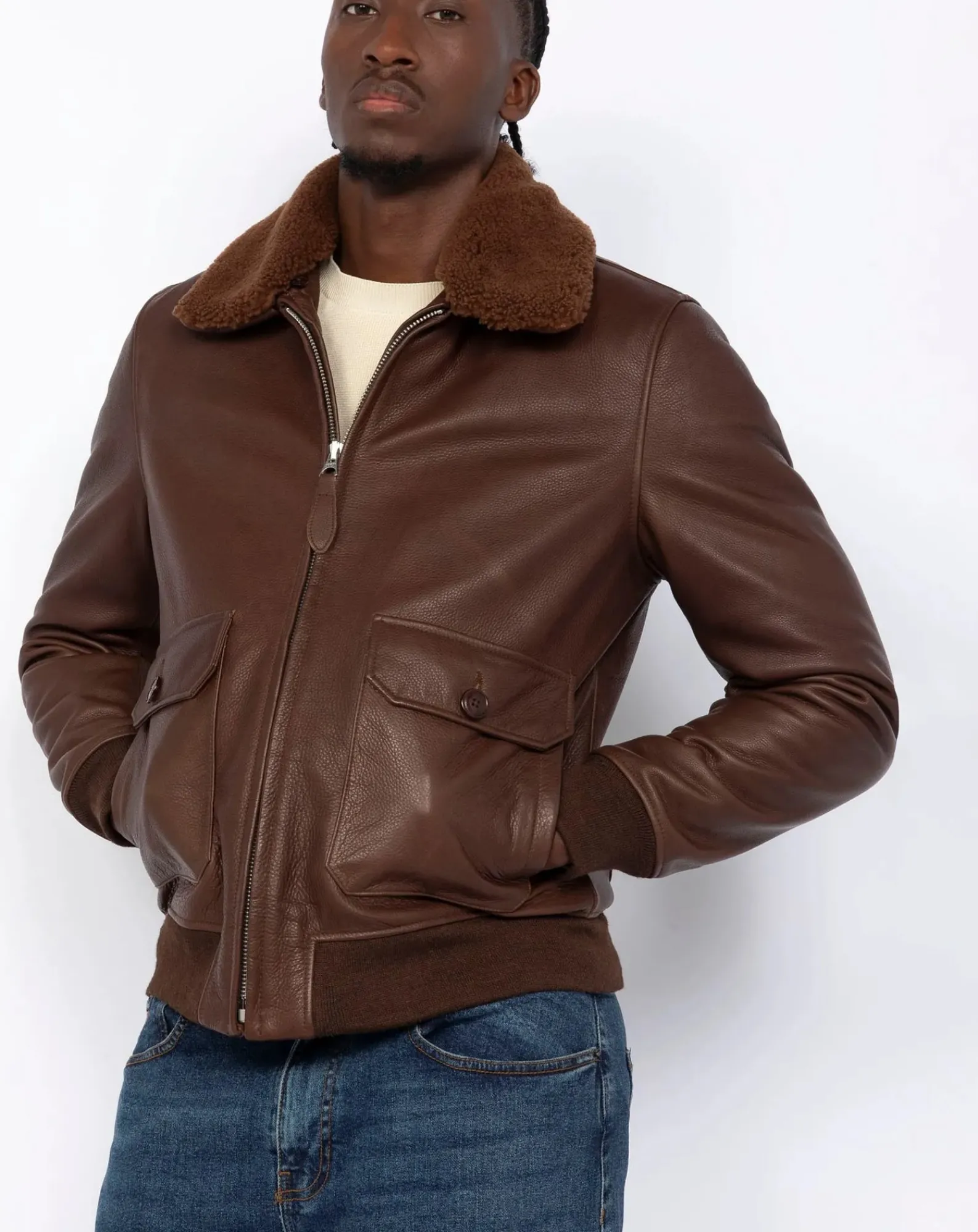 Schott Vestes, Manteaux-Cowhide Leather Pilot Jacket Marron