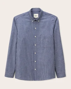 Noyoco Chemises-Curtis Blue stripes Upcycled Cotton Long Sleeve Shirt Bleu