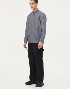 Noyoco Chemises-Curtis Blue stripes Upcycled Cotton Long Sleeve Shirt Bleu