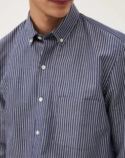 Noyoco Chemises-Curtis Blue stripes Upcycled Cotton Long Sleeve Shirt Bleu