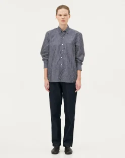 Noyoco Chemises-Curtis Blue stripes Upcycled Cotton Long Sleeve Shirt Bleu