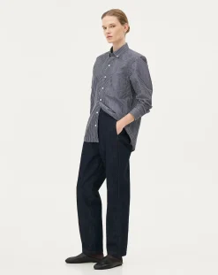 Noyoco Chemises-Curtis Blue stripes Upcycled Cotton Long Sleeve Shirt Bleu