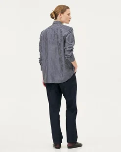 Noyoco Chemises-Curtis Blue stripes Upcycled Cotton Long Sleeve Shirt Bleu