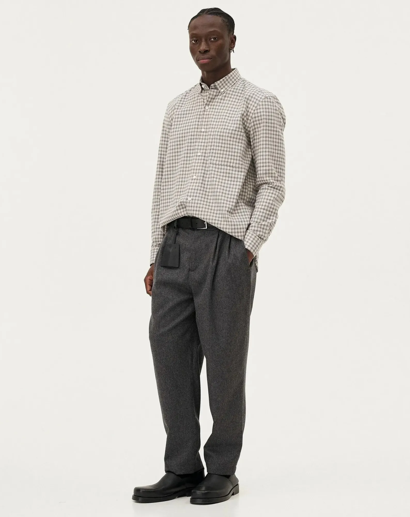 Noyoco Chemises-Curtis Grey checks Cotton Long Sleeve Shirt Gris