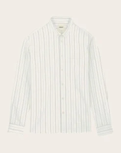 Noyoco Chemises-Curtis White stripes Upcycled Cotton Long Sleeve Shirt Blanc