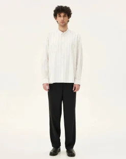 Noyoco Chemises-Curtis White stripes Upcycled Cotton Long Sleeve Shirt Blanc