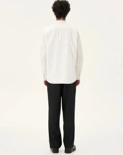 Noyoco Chemises-Curtis White stripes Upcycled Cotton Long Sleeve Shirt Blanc