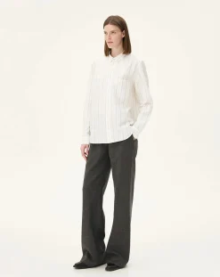 Noyoco Chemises-Curtis White stripes Upcycled Cotton Long Sleeve Shirt Blanc