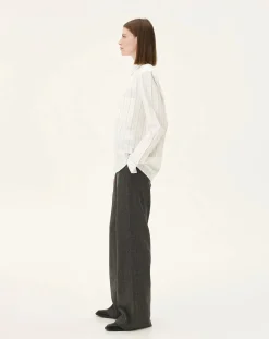 Noyoco Chemises-Curtis White stripes Upcycled Cotton Long Sleeve Shirt Blanc