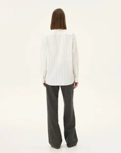 Noyoco Chemises-Curtis White stripes Upcycled Cotton Long Sleeve Shirt Blanc