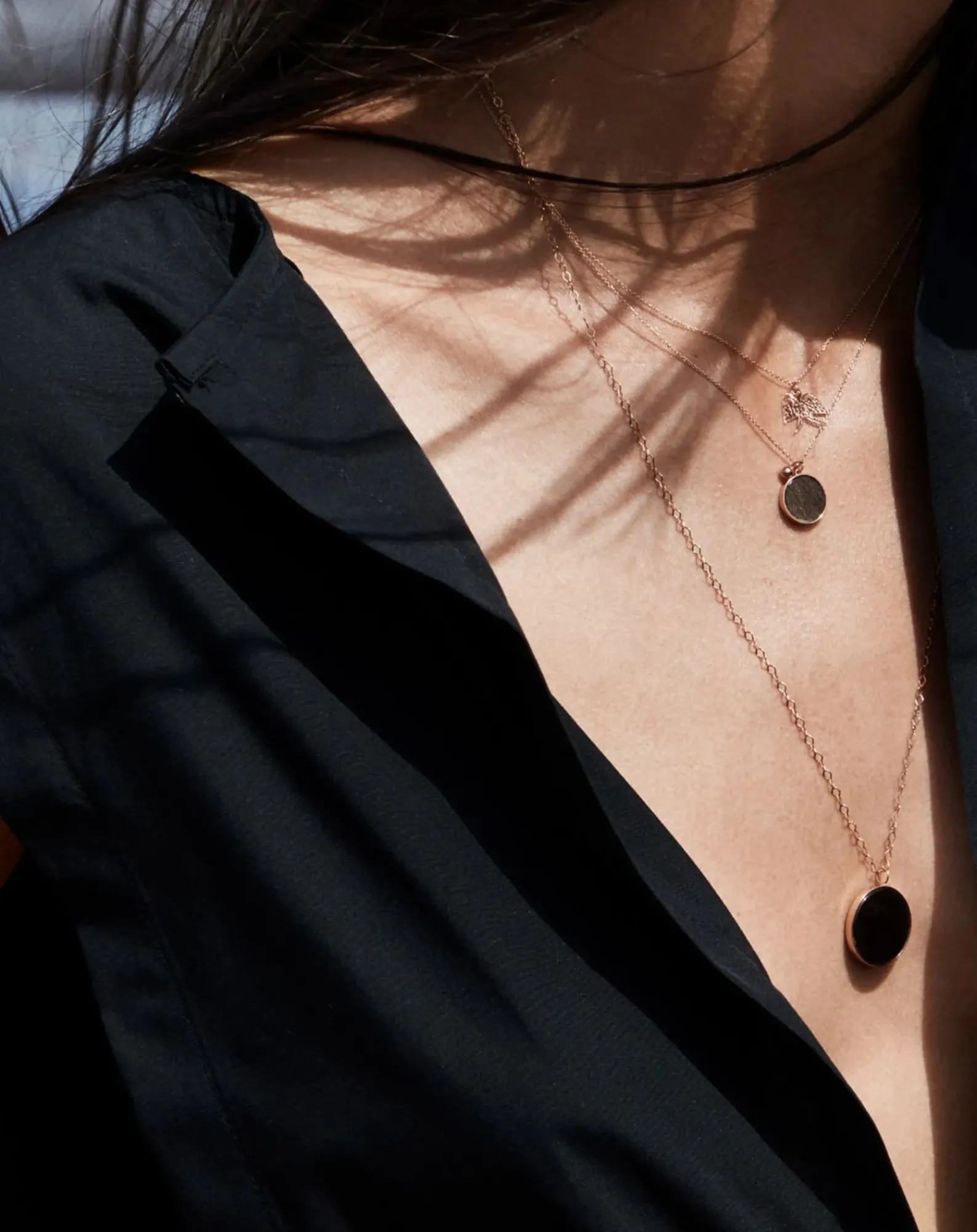 Ginette NY Colliers-Disc Ever necklace Obsidienne Dorée