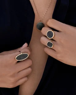 Ginette NY Bagues-Disc ring Obsidienne Dorée