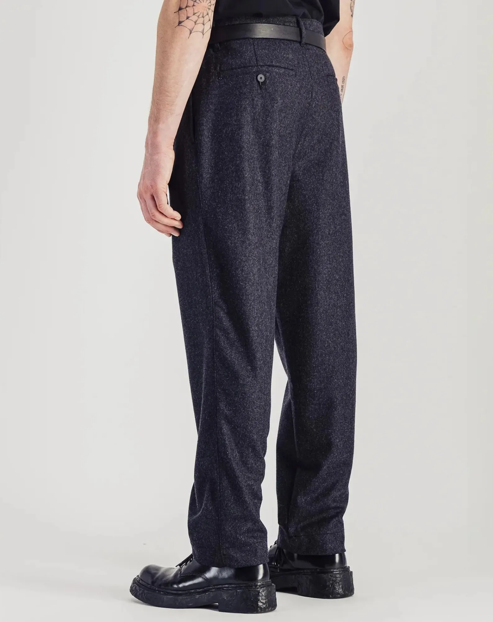 Parages Pantalons, Jeans-Double Pleats Flannel Cotton Pants Anthracite