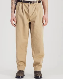 Parages Pantalons, Jeans-Double Pleats Twill Cotton Pants Beige