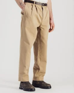 Parages Pantalons, Jeans-Double Pleats Twill Cotton Pants Beige